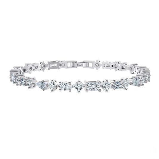 women’s zircon tennis bracelet silver and gold finish
