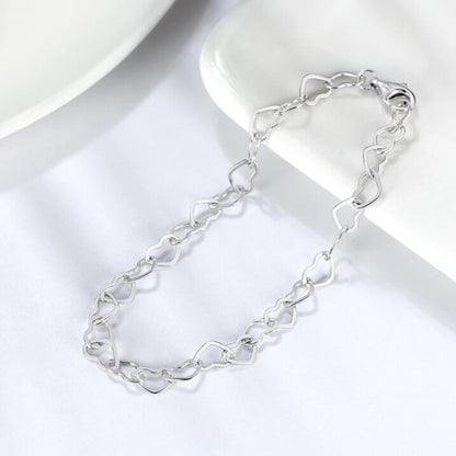 silver heart link chain bracelet for ladies