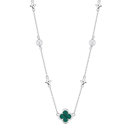 Sterling silver malachite clover necklace — women’s lucky charm jewellery
