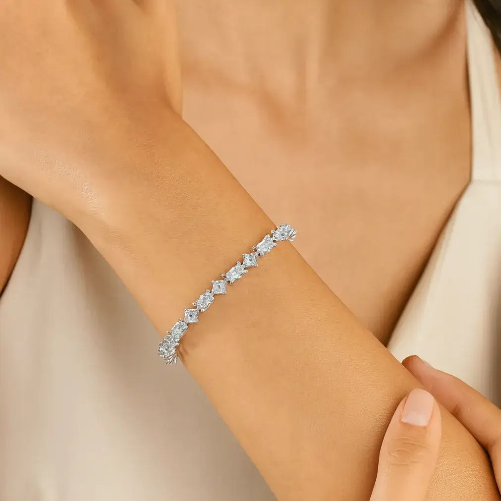 woman wearing sterling silver tennis bracelet