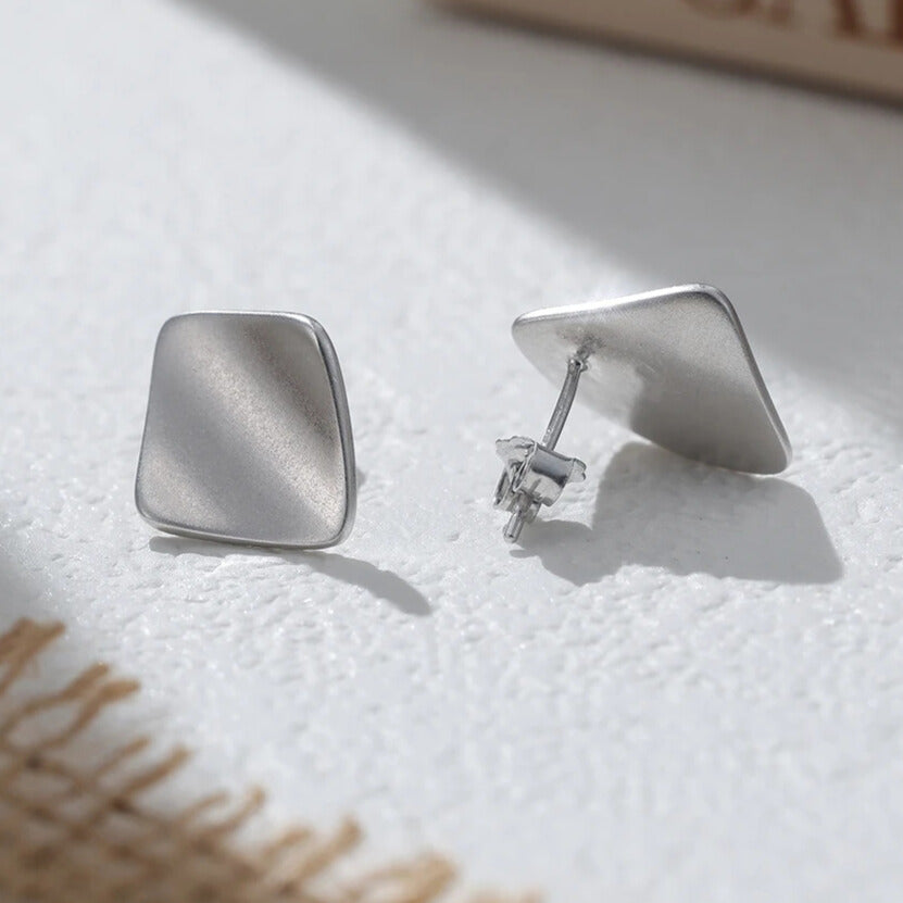 925 sterling silver matte finish square stud earrings elegant minimalist