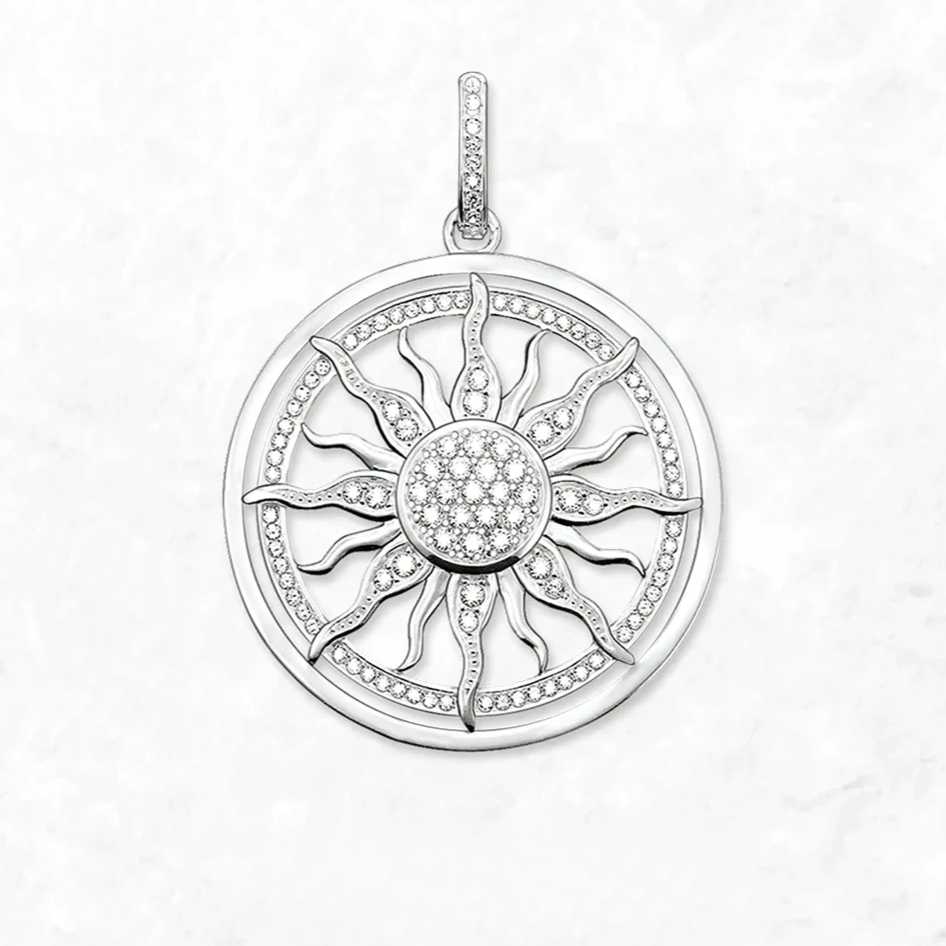 vintage sun pendant 925 silver white zircon jewellery
