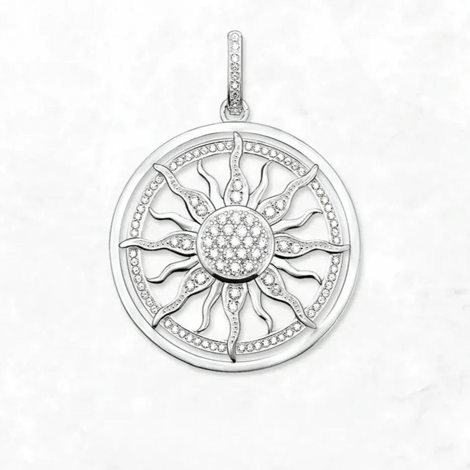 vintage sun charm pendant 925 sterling silver front view