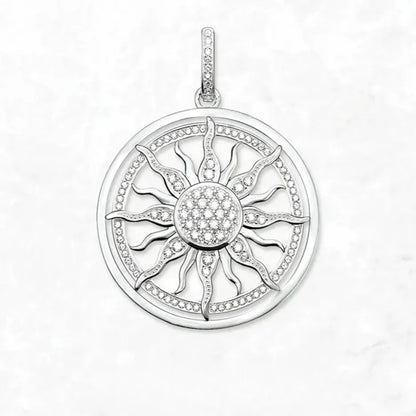 vintage sun charm pendant 925 sterling silver front view