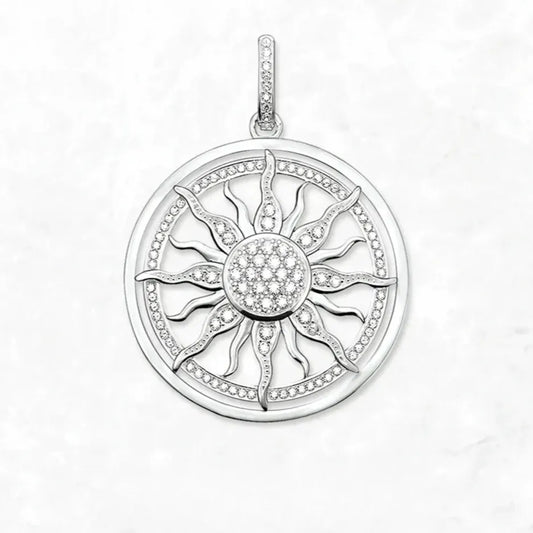 vintage sun charm pendant 925 sterling silver front view