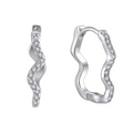 Sterling Silver Wave Hoop Earrings 15mm – White Zircon 5A Cubic Zirconia