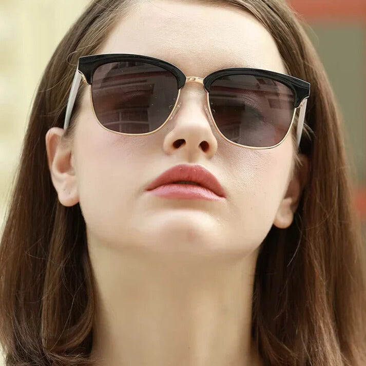 lightweight polycarbonate half-frame sunglasses for driving and travel