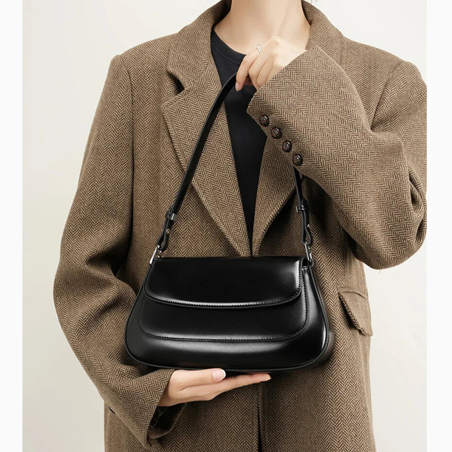 Aurora French-style genuine leather handbag — front view