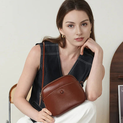 vintage square leather mini handbag in brown