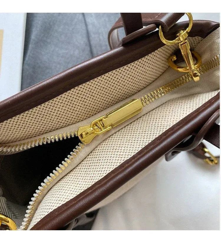 zip closure canvas crossbody tote coffee