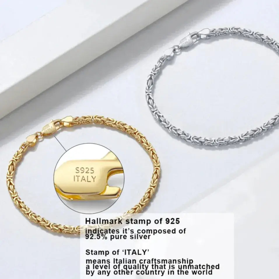 classic silver or gold byzantine bracelet with Italian-inspired rounded links