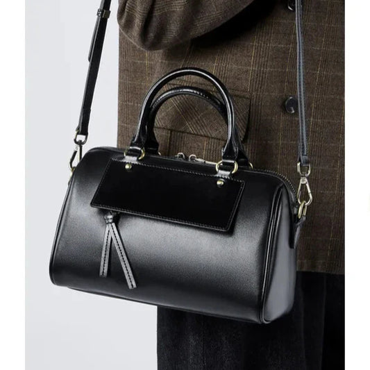 elegant black leather crossbody