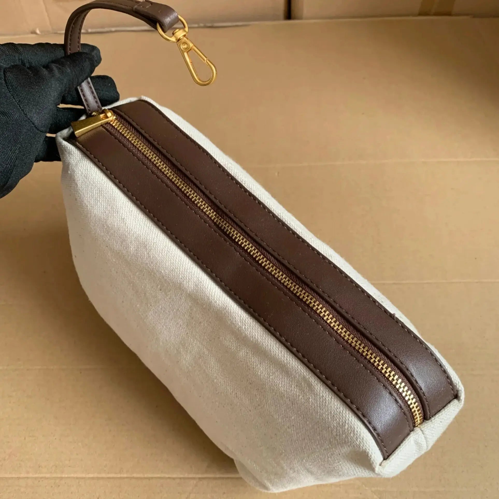 soft structured mini canvas tote bag in beige