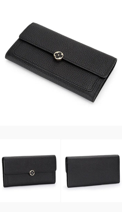 Women’s Genuine Leather Long Wallet – First-Layer Cowhide Clutch Purse