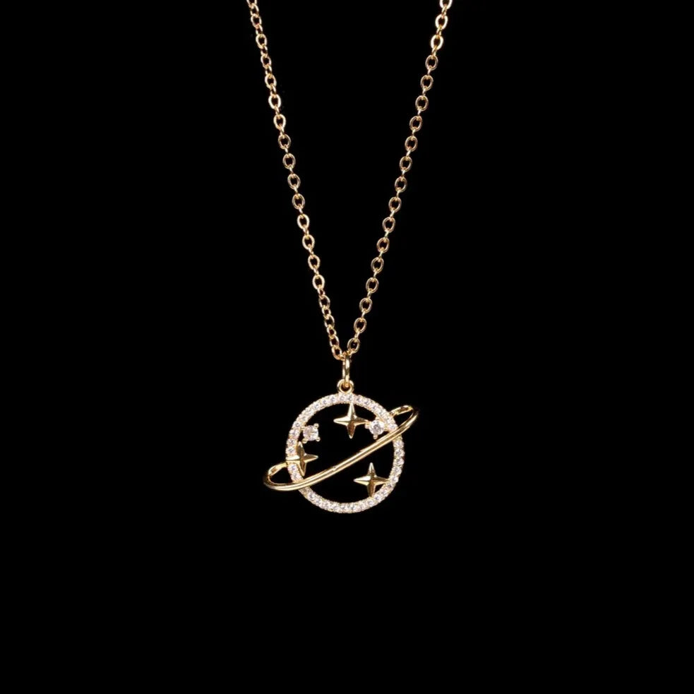 gold star and planet charm pendant polished anti tarnish finish