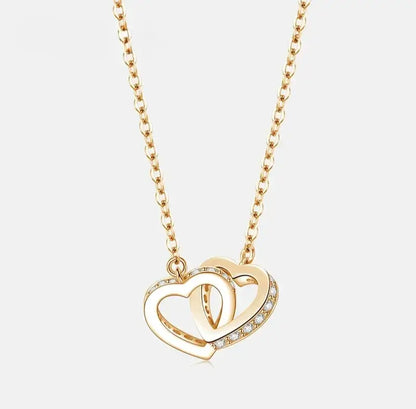 gold plated twin heart moissanite pendant necklace