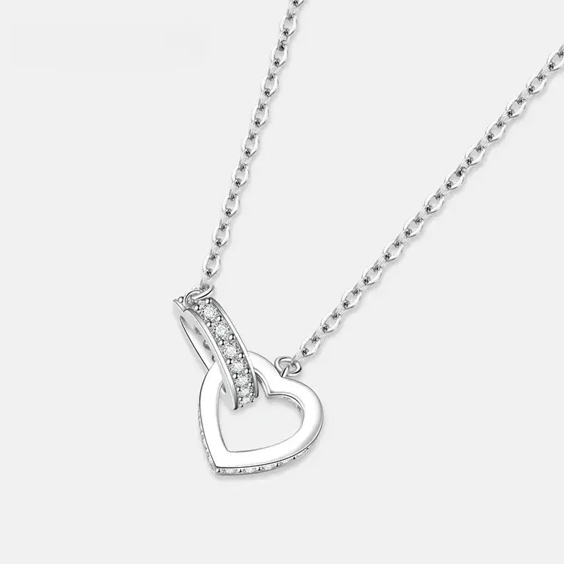 double heart necklace silver closeup