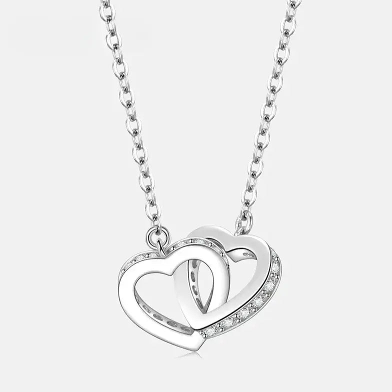 twin heart moissanite pendant necklace in sterling silver
