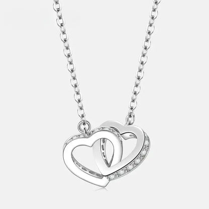 twin heart moissanite pendant necklace in sterling silver