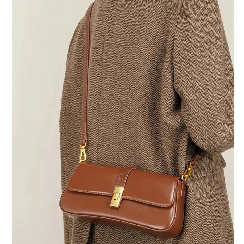 elegantia elise genuine brown leather crossbody tote