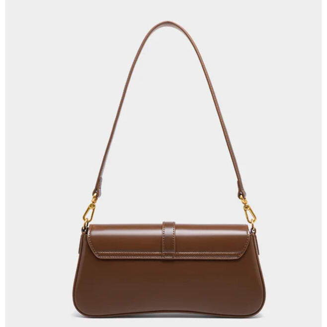 Soft genuine leather tote with flap pocket — detail