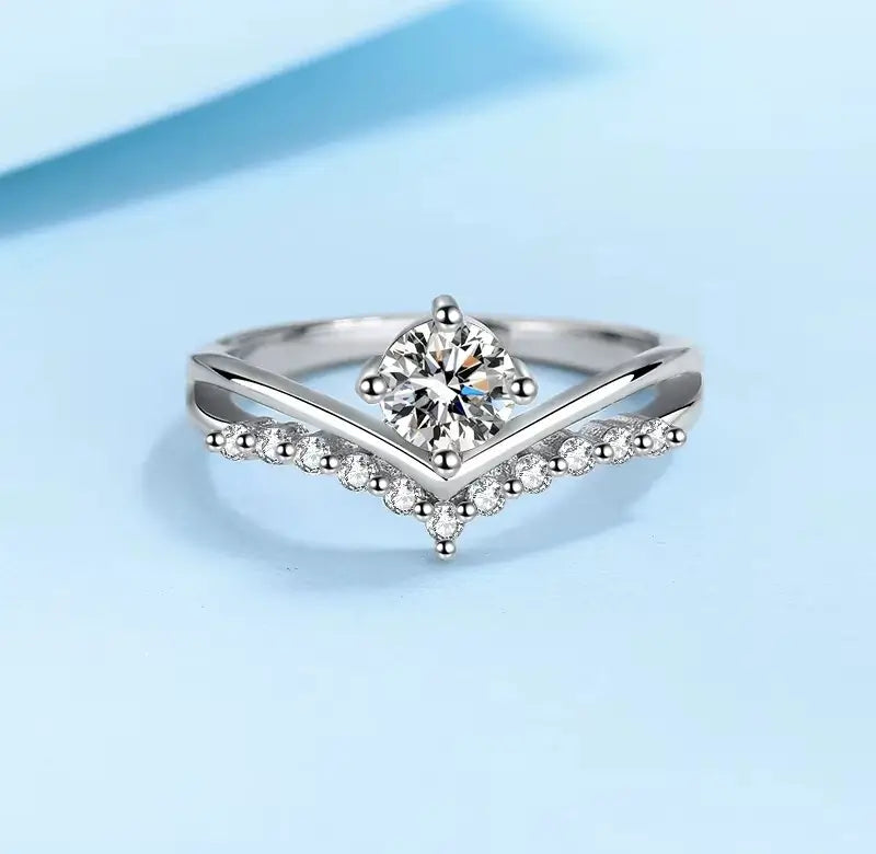 quiet luxury moissanite ring in polished silver finish