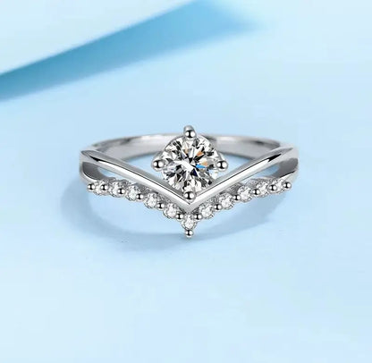 quiet luxury moissanite ring in polished silver finish