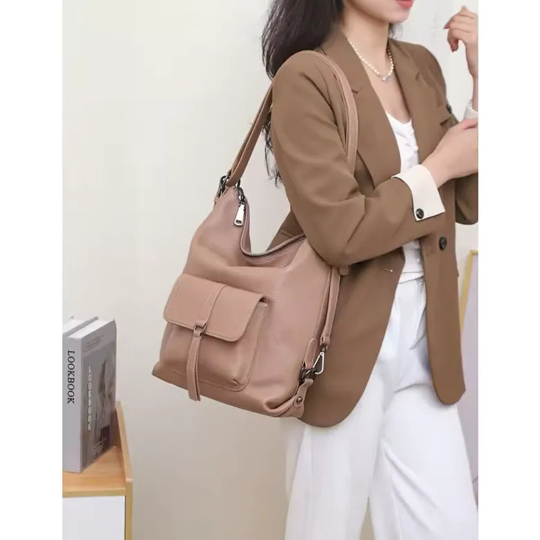versaluxe khaki on model shoulder wear
