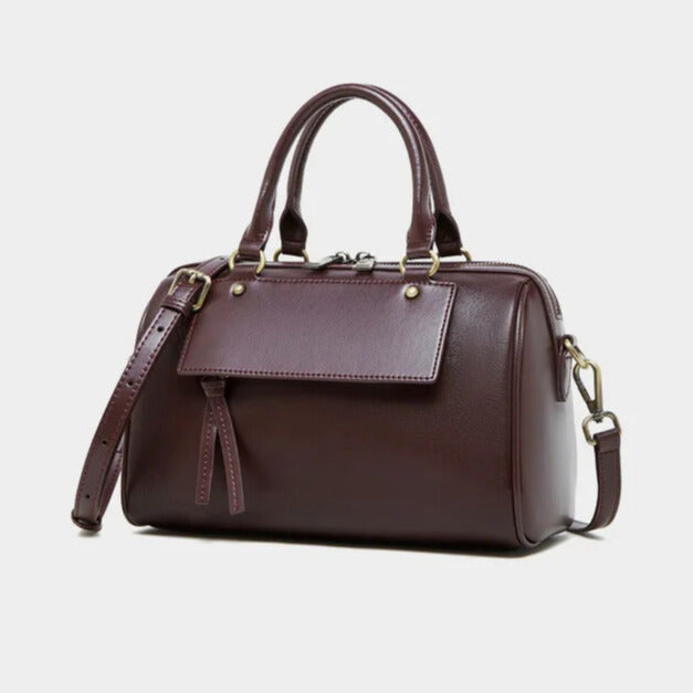classic women’s wine color leather handbag versatile shoulder and crossbody