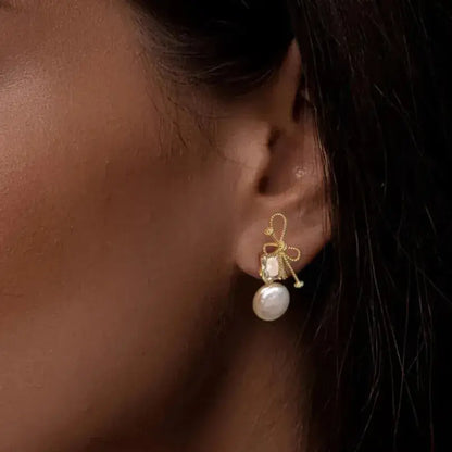 Lightweight hypoallergenic sterling-silver gold plated finish bow-knot earrings