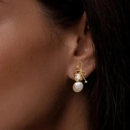 Lightweight hypoallergenic sterling-silver gold plated finish bow-knot earrings