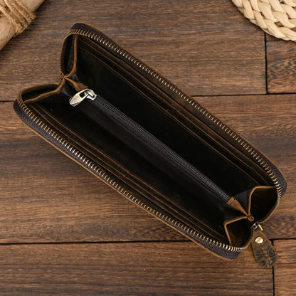 Lightweight retro long wallet in cowhide