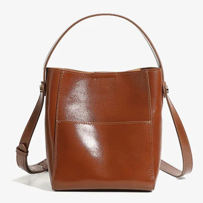 luxury soft leather vintage bucket crossbody bag in brown