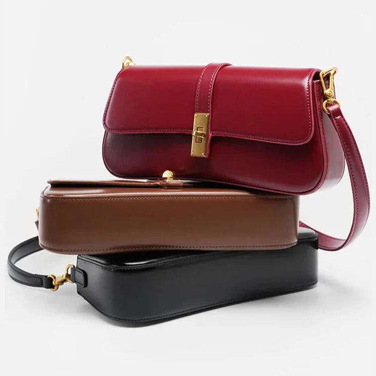 Day-to-night women’s leather handbag — on shoulder