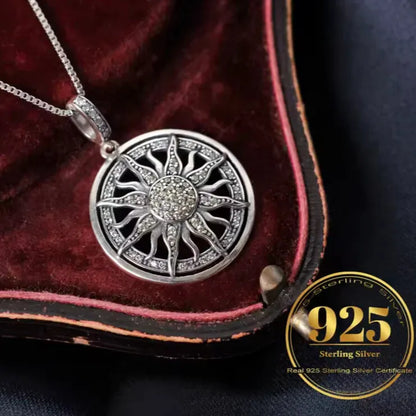 white zircon sun pendant elegant spiritual charm in real 925 silver