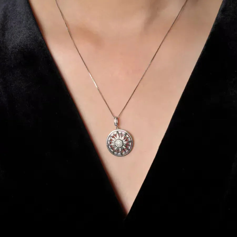 elegantia vintage silver sun pendant lifestyle image