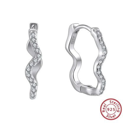 sterling silver wave hoop earrings pair display