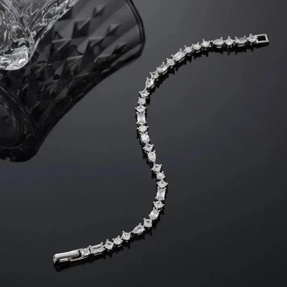 luxury silver tennis bracelet with mixed-cut stones-Elegantia
