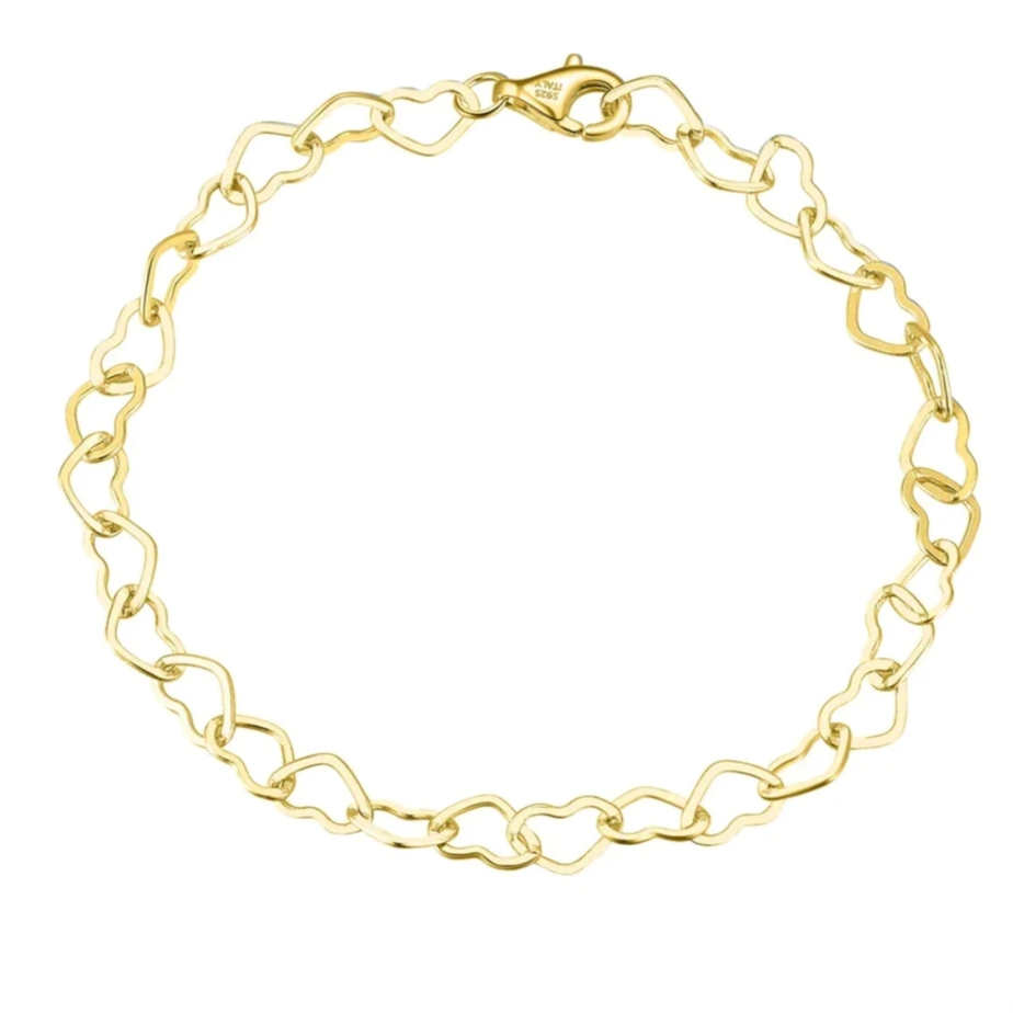 heart link chain bracelet sterling silver gold plated elegantia