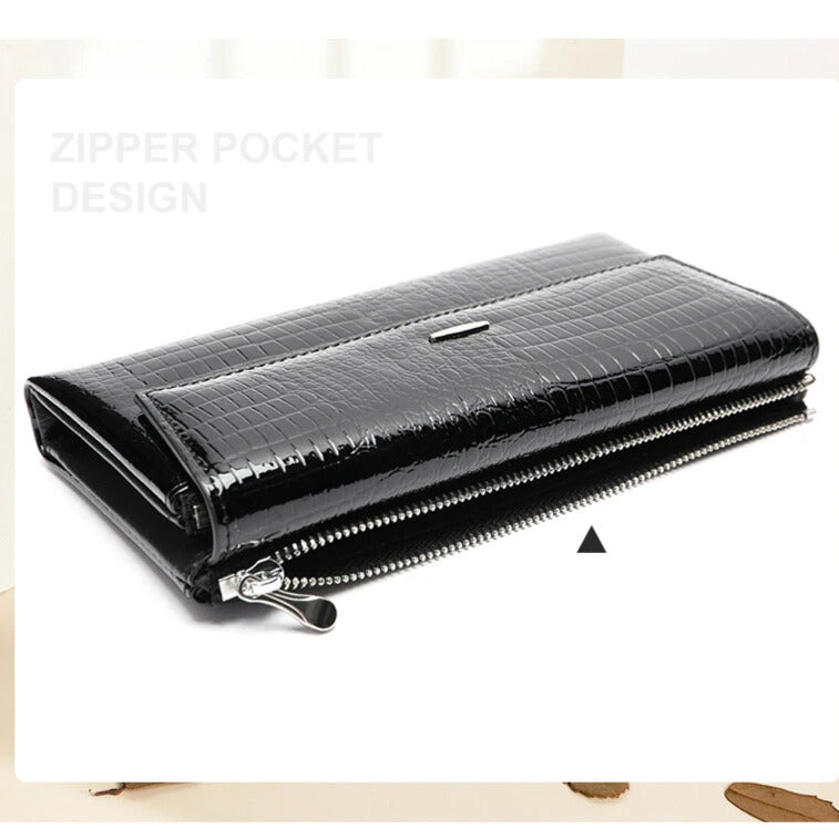Leather clutch wallet with zip closure