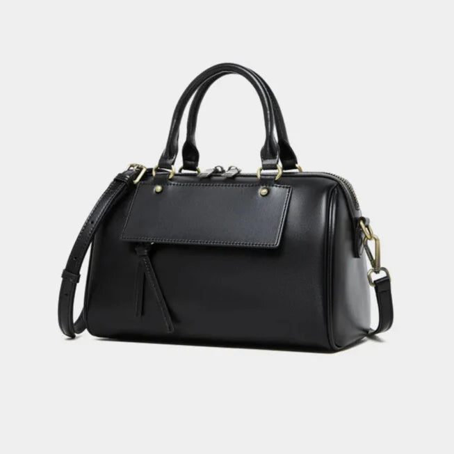 structured black boston silhouette handbag