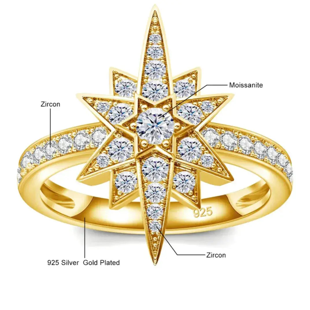 brilliant moissanite star ring catching warm light