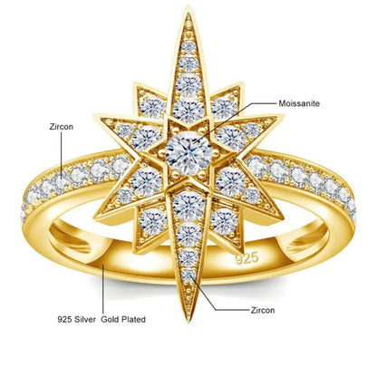 brilliant moissanite star ring catching warm light