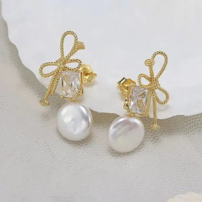 womens vintage pearl drop earrings in sterling silver with natural baroque 