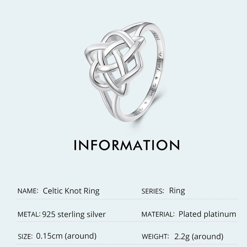 Side view of Celtic knot ring with smooth inner band