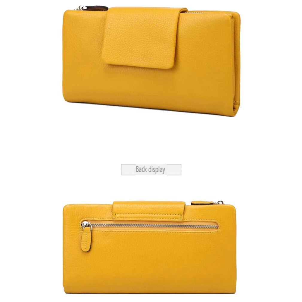 women’s genuine cowhide long purse with card slots and coin pocket  front and back view