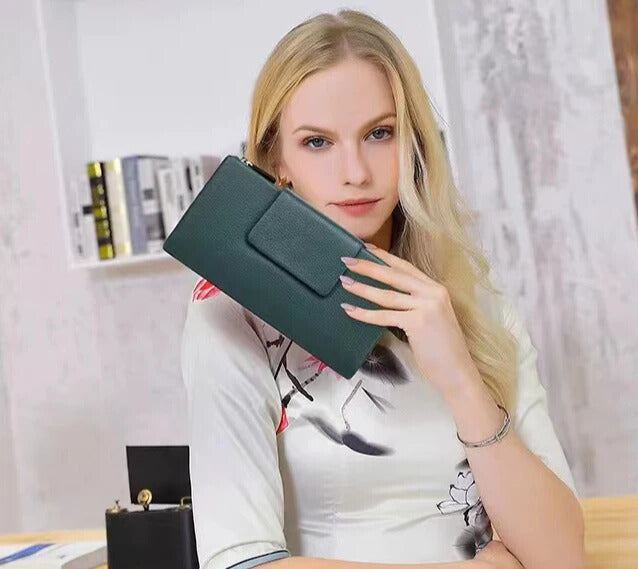 slim long leather purse for women organised card holder design
