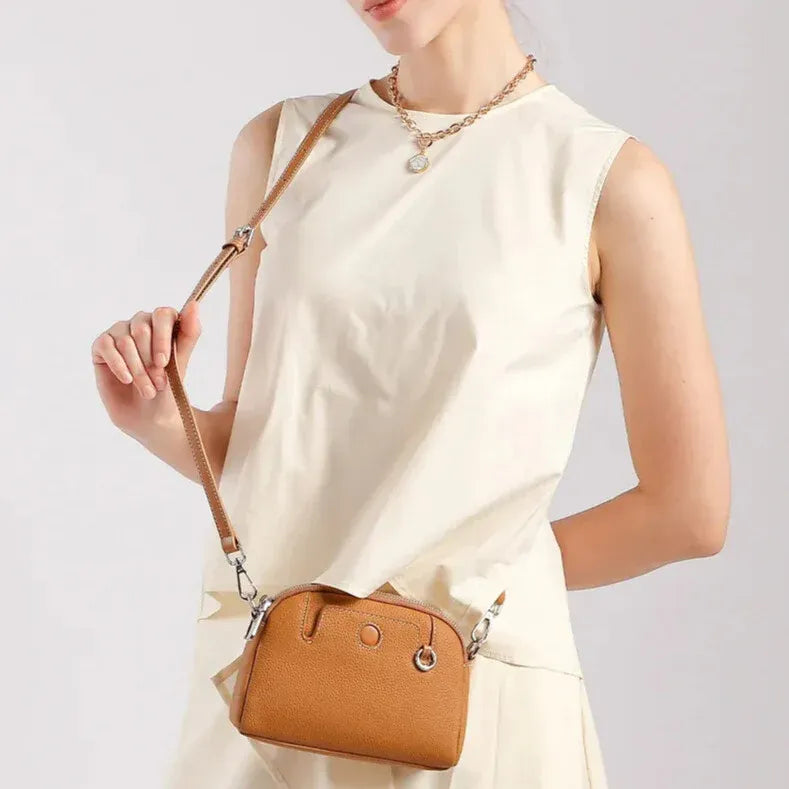 womens vintage leather mini crossbody golden brown