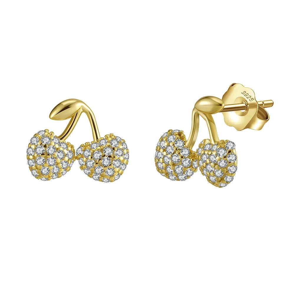 dainty cherry stud earrings 925 sterling silver elegantia
