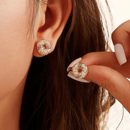 elegant flower stud earrings gold and silver tones